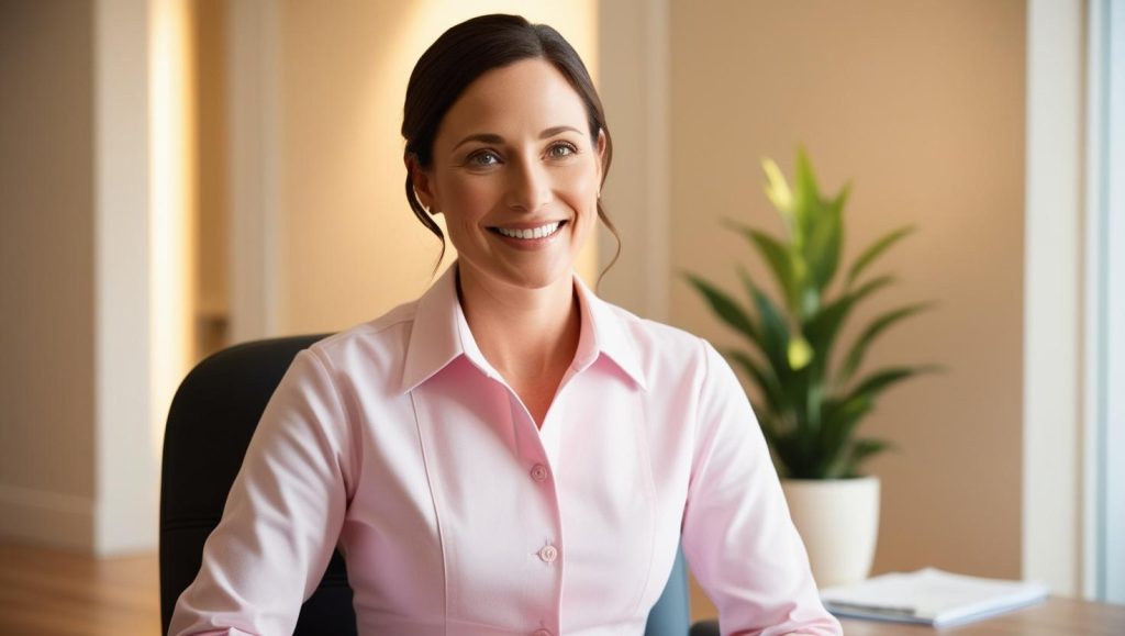 terapeuta mujer con uniforme rosa
